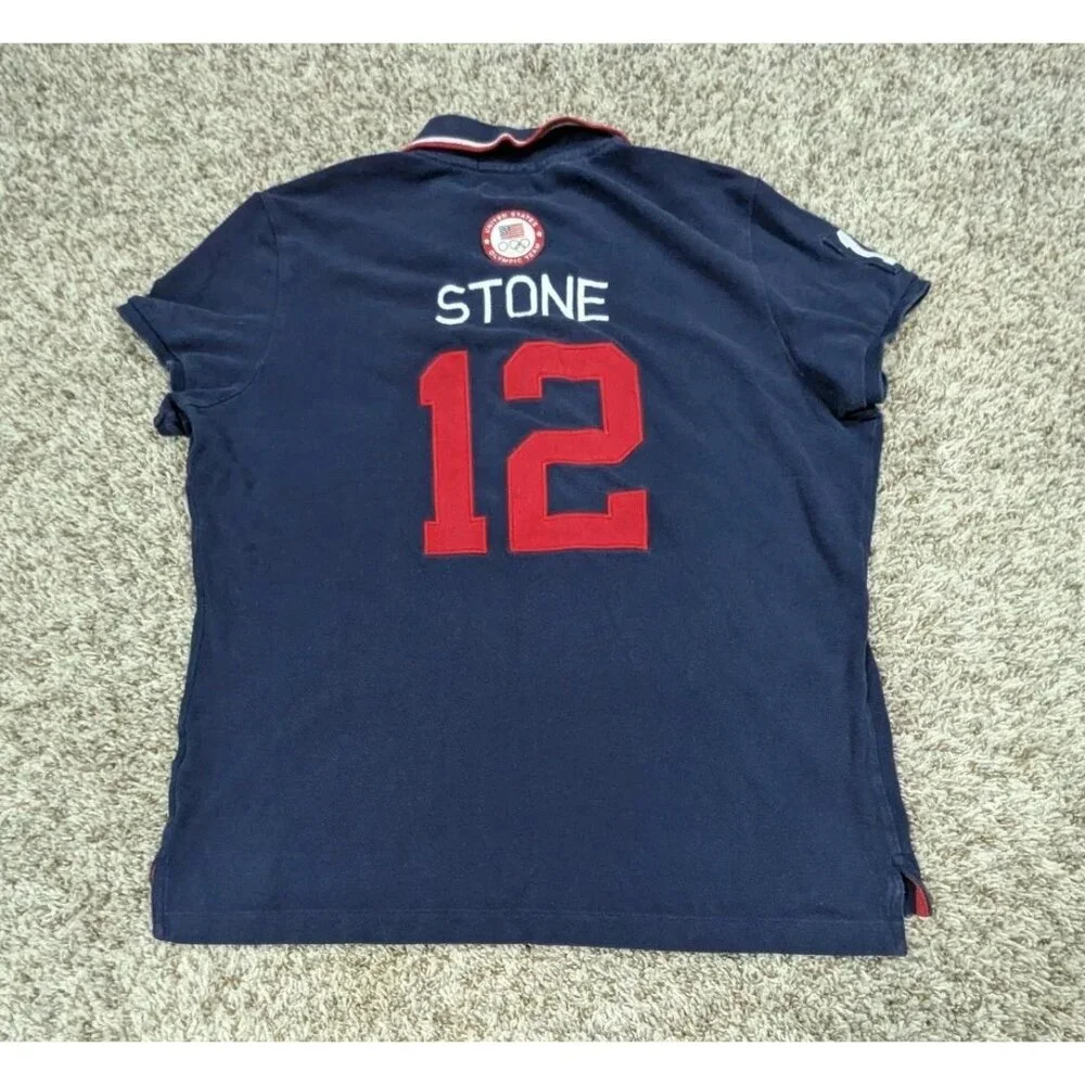 Ralph Lauren Polo Shirt Women's XL Navy USA Olympics Team 2012 Stone #12